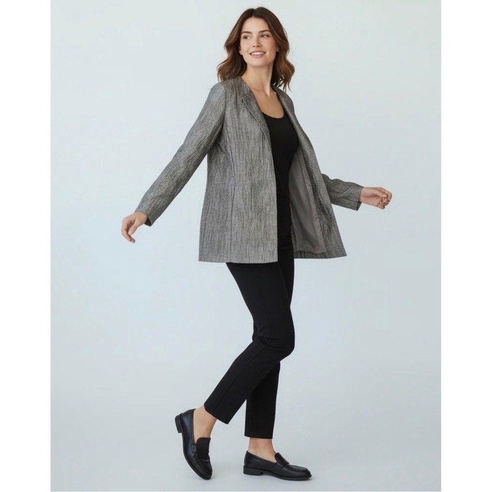 Eileen Fisher Open Front Long Jacket Size XL Linen Silk Cotton Mirage Grey - Picture 2 of 11